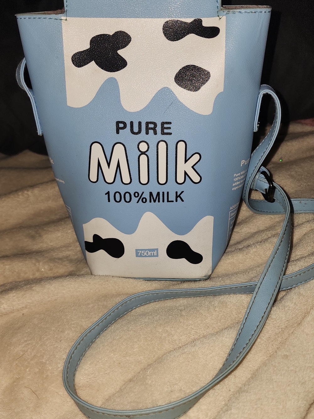 PURE Milk Light Blue Crossbody Bag with Printed Cow Pattern